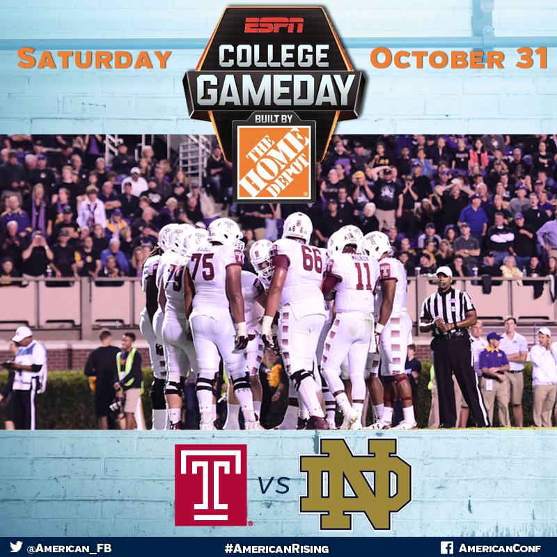 American_Conf's tweet photo. Exciting news!

@CollegeGameDay will be in Philly for @Temple_FB vs @NDFootball https://t.co/aOHWXu4WtL