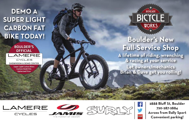 BikeLifeCities's tweet photo. Check out Boulder's new full-service shop! Make sure and demo a Lamere super light carbon fat bike! @BicycleWork https://t.co/vjnfqAg5f4