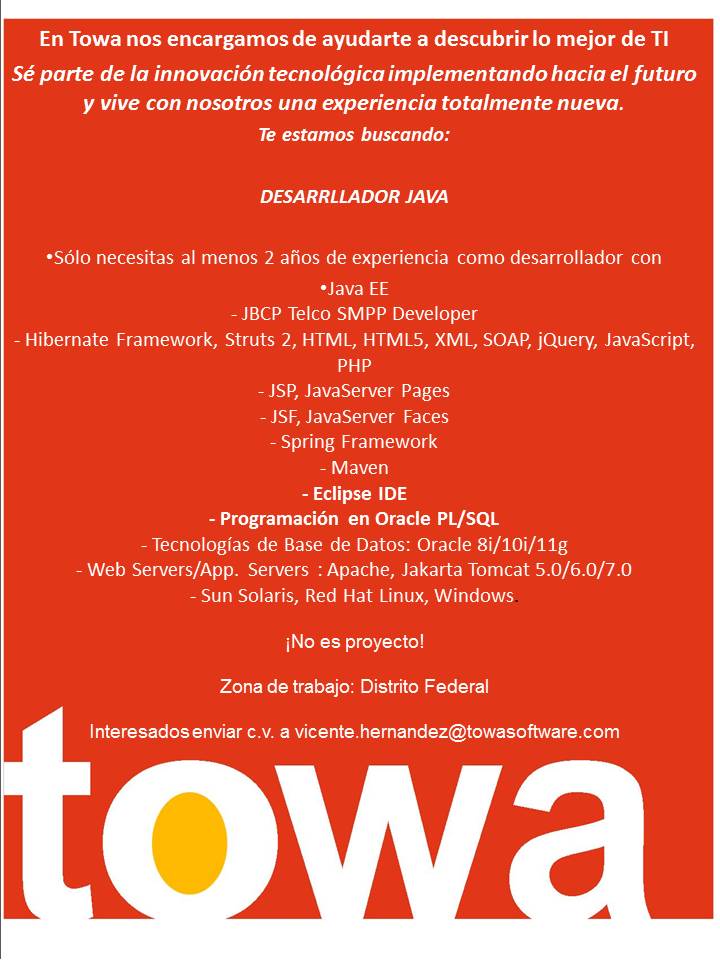 towasoftware's tweet image. #FelizLunes #OfertaDeEmpleo #LaDelDía #Desarrollador #Java