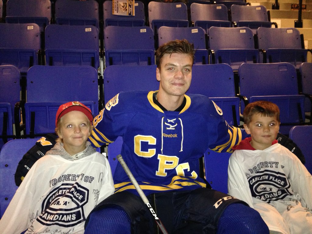 MikeSwift16's tweet photo. Declan with his favourite @CPCANADIANS @quinnpollock just before skating with the flags yesterday https://t.co/9WHaq2C7eS