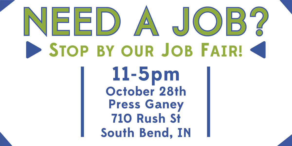specialstaffing's tweet photo. Stop by our Job Fair in South Bend, Indiana! Open jobs at Press Ganey.
October 28th 11am-5pm
https://t.co/mNWu4MbV9R https://t.co/kswZYBTWVv