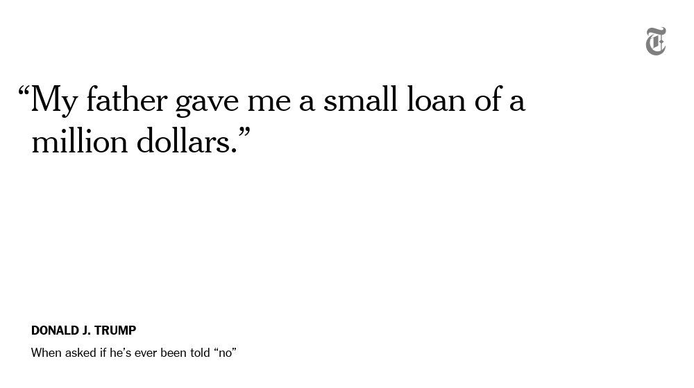 nytpolitics's tweet photo. Verbatim: Donald Trump on the rough life, and getting $1 million from his father. https://t.co/J2iZQOpzcw https://t.co/3NxBAu6kkm
