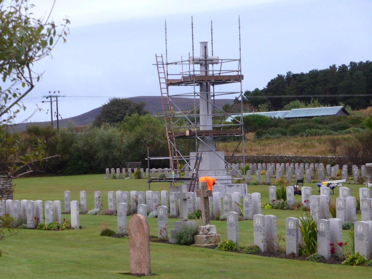 CWGC's tweet photo. Restoration work on the Cross of Sacrifice @CWGC Lyness Royal Naval Cemetery, Orkney #Scotland ahead of #Jutland100 https://t.co/TCfirXdJe8