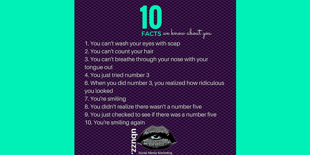 ubuzzmedia's tweet photo. 10 Facts #ubuzz #SocialMediaMarketing can guess about you! #ubuzzsocialmedia #ubuzzmedia #Windsor #windsoressex https://t.co/unXlj0M5Wg