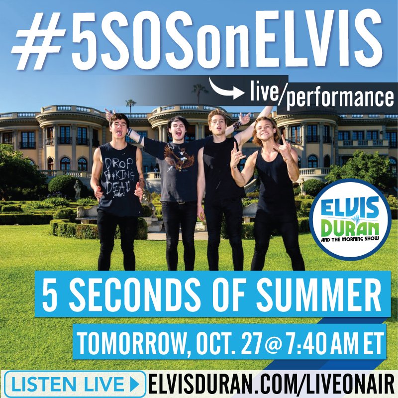 Z100NewYork's tweet photo. #5SOSFam! You ready for @5SOS live performance &amp; chat with @ElvisDuranShow at 7:40amET!? #5SOSonElvis https://t.co/q8OacbXgt1