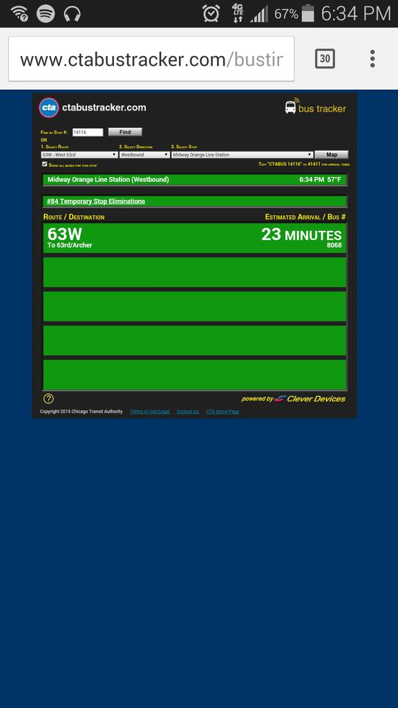 KKira312's tweet photo. FED UP!  This is BS CTA!  23 minutes for a bus at Midway when I leave work at 6, rediculous!  #cta #63W #ihatethebus https://t.co/VjSjBUB2Xs