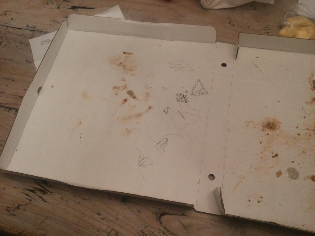 TheaterZEST's tweet photo. Briljante ideeën zet je altijd op een servetje, of in dit geval dan een #pizza doos toch #Costumeideas https://t.co/bhIYjlSIPZ