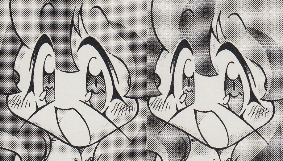 tamori_is_taru's tweet image. 昨夜の実験、きちんと検証したくなり全く同じTIFFファイルで比較。　左がクリスタのコンビニプリント、右がUSBメモリに入れてコンビニに持っていきプリントしたもの、やっぱりちゃんと差が出ます。　伊達に10円高いわけじゃないようです。