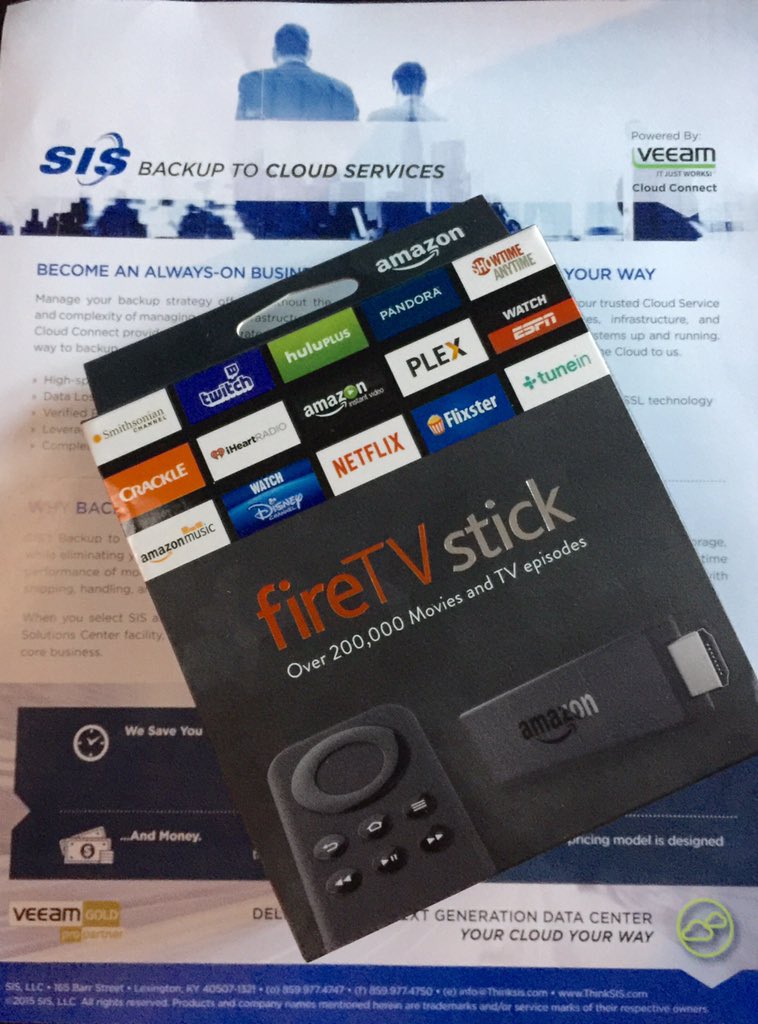 mhosmond's tweet image. VeeamON - visit SIS at booth #301 for your chance to win an Amazon FireTVStick - SIS cloud connect - it just works!