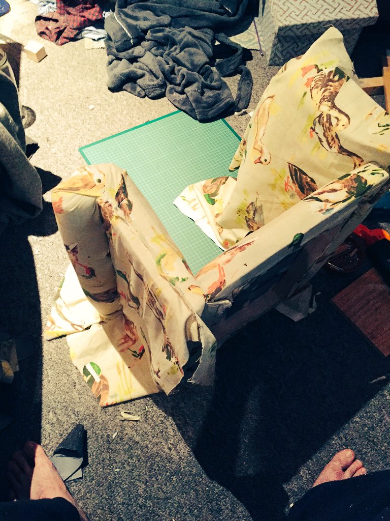 This work is progress by @pflsoundslike is looking pretty special. Kids armchair with ducks! 🐥#handmade #upholstery