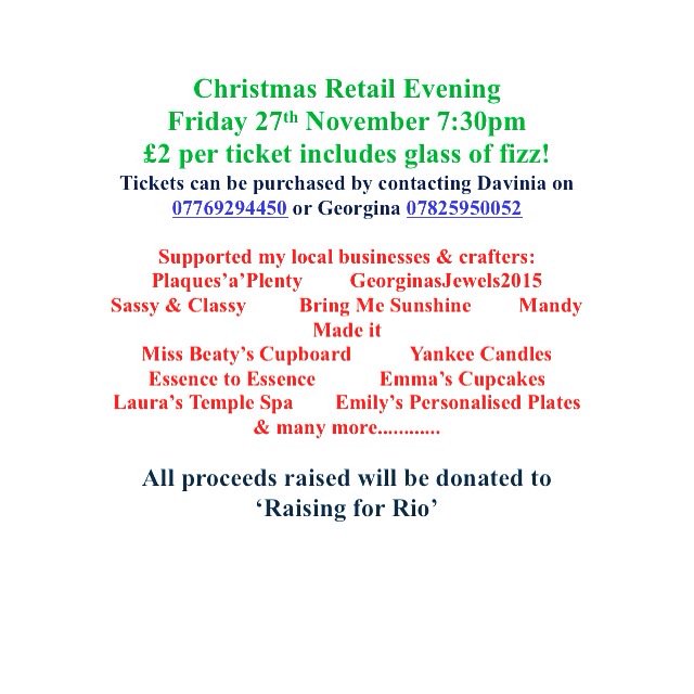 Plaquesaplenty's tweet photo. Raising for rio #charitynite fri 27th nov @ Waterloo bowling club 7.30pm onwards £2 per ticket including fizz x https://t.co/zJ43H2PYW8
