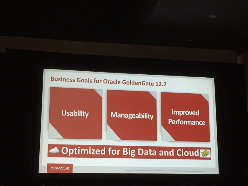 Irem_Radzik's tweet image. @cpydimuk presents #GoldenGate12c new release business goals at #OOW15