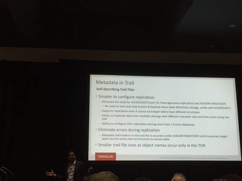 Irem_Radzik's tweet image. No more defgen, metadata is in Trail Files says @cpydimuk at #OOW15 #GoldenGate12c strategy session