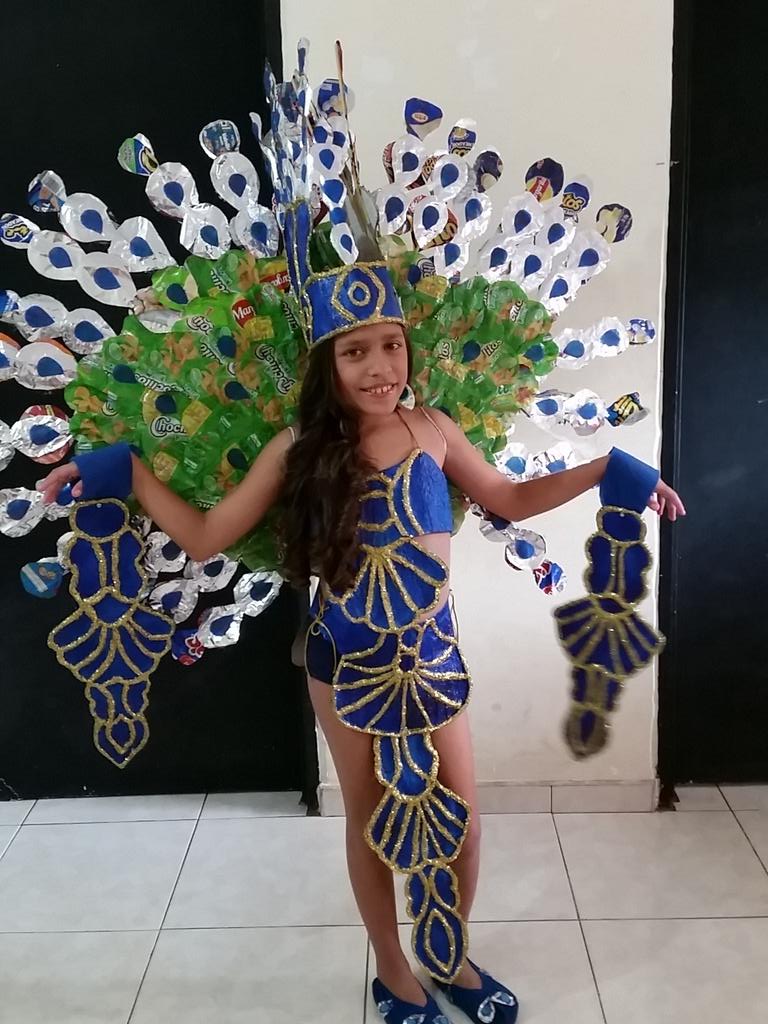 Fabiola Granada on X: Vanessa vargas disfraz reciclado de pavo real desde  dagua (valle del cauca)  / X