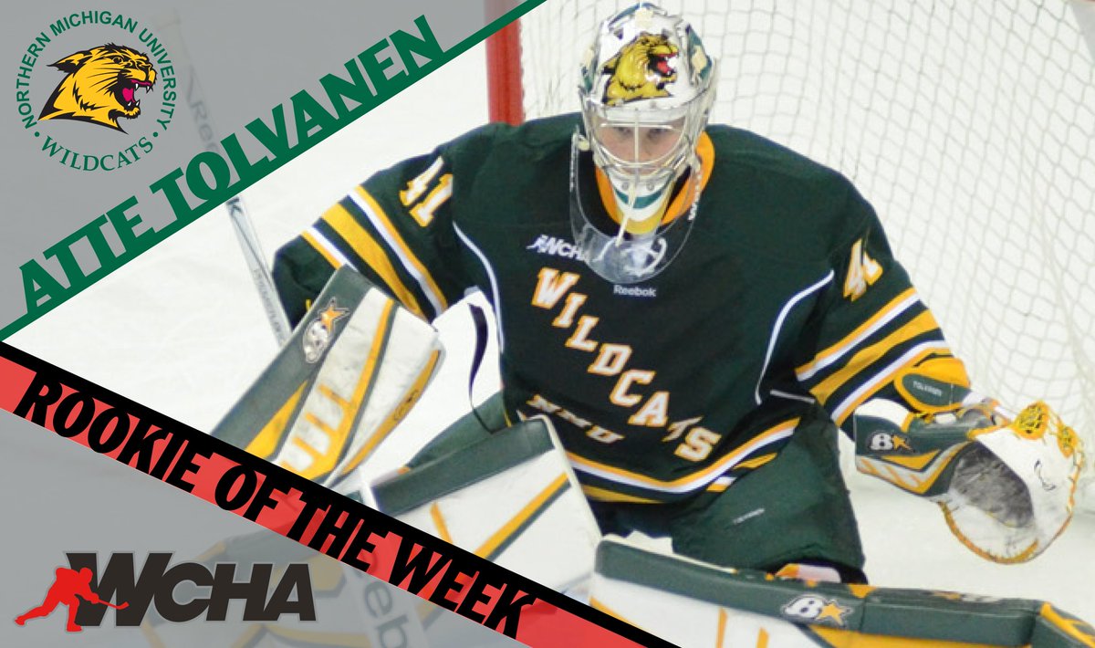 NMU_Wildcats's tweet photo. For the second time this season, @NMUHockey's Atte Tolvanen is your @WCHA_MHockey Rookie of the Week! https://t.co/ozV4p1cjBu