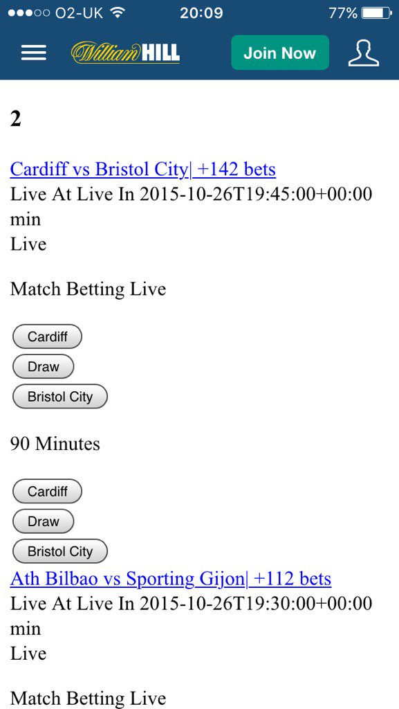 KarlStamp's tweet photo. @WillHillBet won't let me place bets or look at odds https://t.co/kduepF9H7k