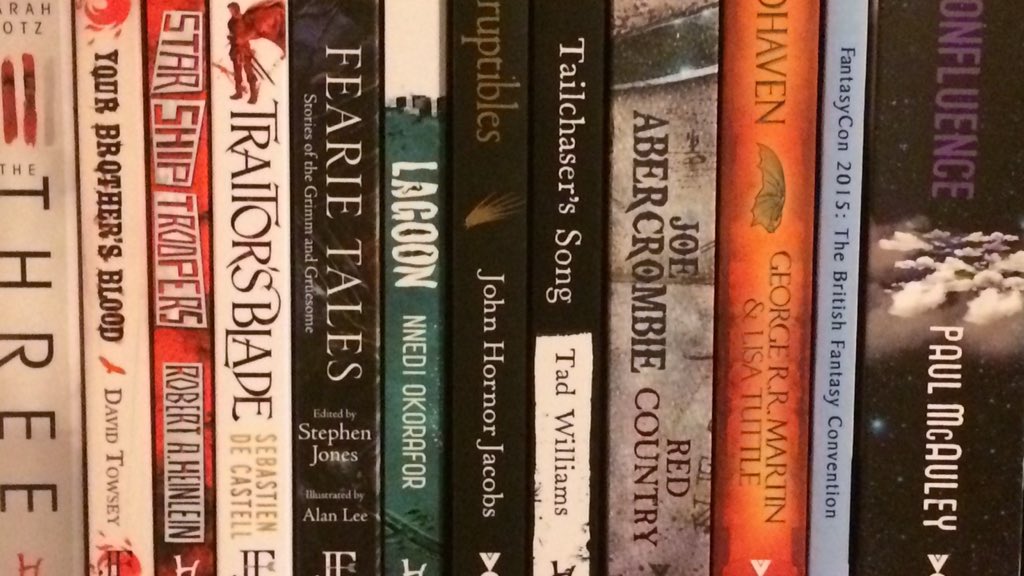 m_leigh_g's tweet photo. Look at my #FCon2015 loot haul and weep! @Gollancz @hodderscape @BritFantasySoc https://t.co/ZBxCcm8UxB