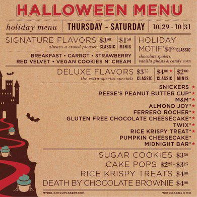 My_Delight's tweet image. Our #HalloweenMenu available this Thursday-Saturday! No tricks, strictly treats.  👻🎃