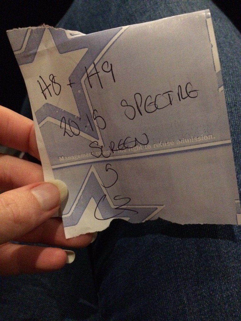 GemMarsden15's tweet photo. Tonight's cinema tickets to #SPECTRE at #Cineworld #cineworldunlimited #cantbelievetheyletusin https://t.co/TeCmxPhDpm