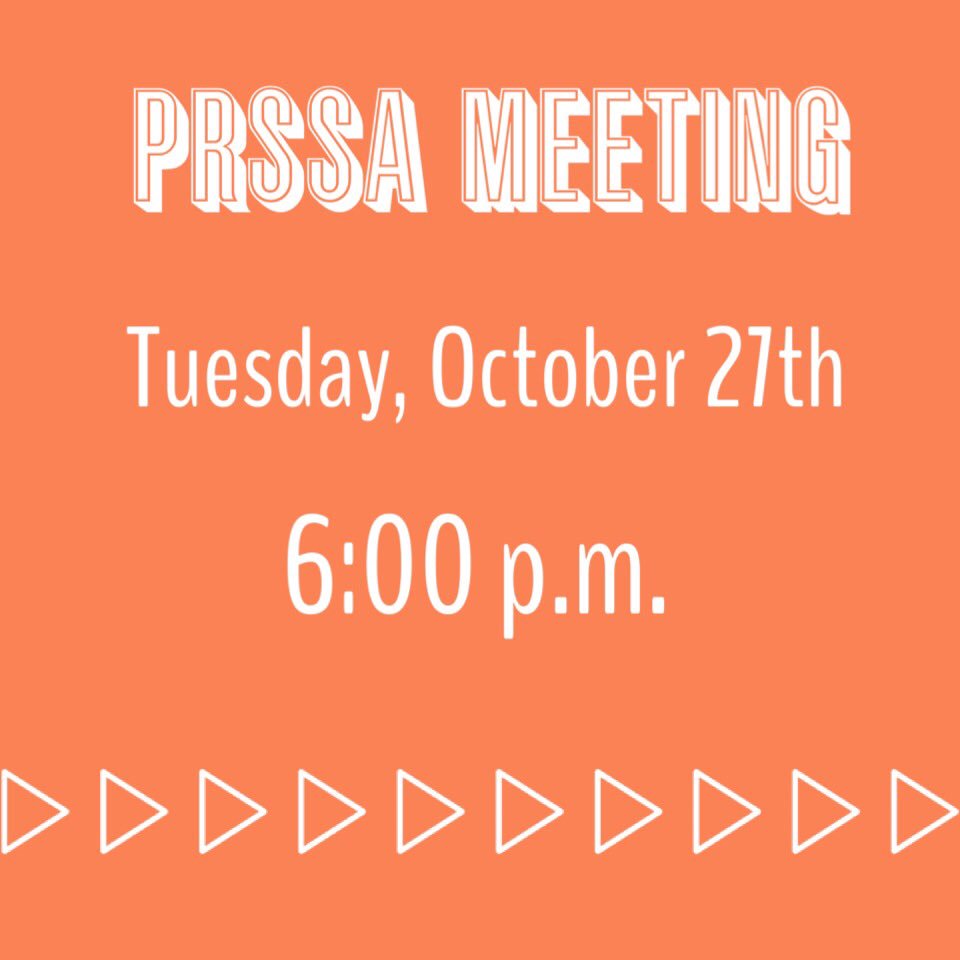 JSUPRSSA's tweet photo. PRSSA meeting Tuesday, October 27 at 6:00 p.m. in the Self Hall Conference Room. See you there! https://t.co/rCXGzk58vu