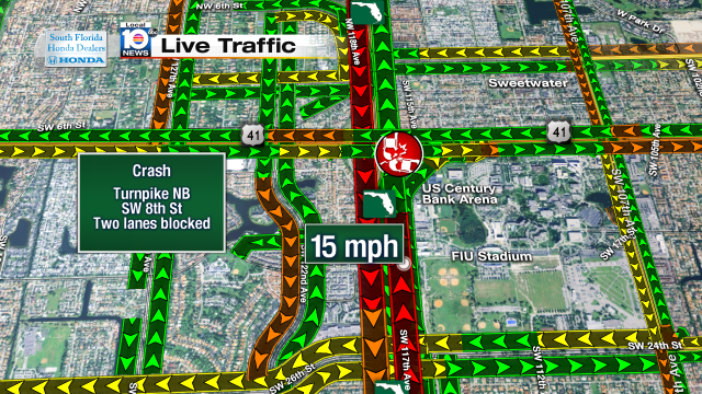 Crash on Turnpike NB at SW 8th St. Speeds at 15mph #traffic #miami @JeniseFernandez https://t.co/aEPcHlVwg7