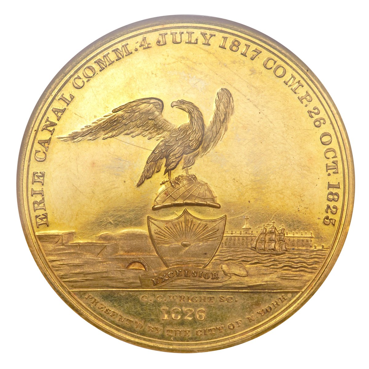 AlbanyArchives's tweet photo. The Erie Canal commemorative medal; minted in 1826. The canal was officially completed today in 1825. #eriecanal https://t.co/kuYOdM9RNq