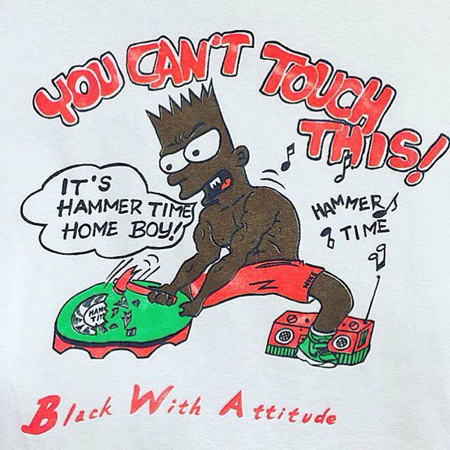 bootlegbart's tweet photo. #bootlegbart Courtesy of @bros20110429 #barthammer #mcbart #blackbart #90stshirt #mchammer @mchammer #canttouchthis https://t.co/uQU6dbuB82