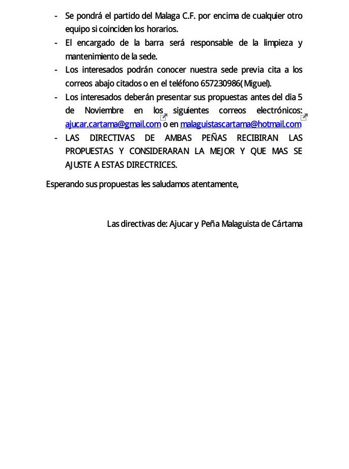 PMCartama's tweet photo. Concesión de la barra de la sede de la Peña Malaguista de Cártama y @ajucarcartama https://t.co/KTQlVdqucr