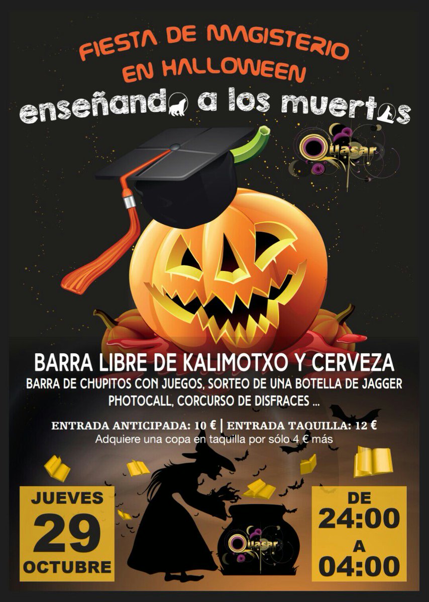 EdPrimariaPal's tweet photo. Celebra el mejor Halloween con la mejor fiesta! 4 horas de calimocho y cerveza por sólo 10€! No te lo pierdas! https://t.co/VguoU7GgcY
