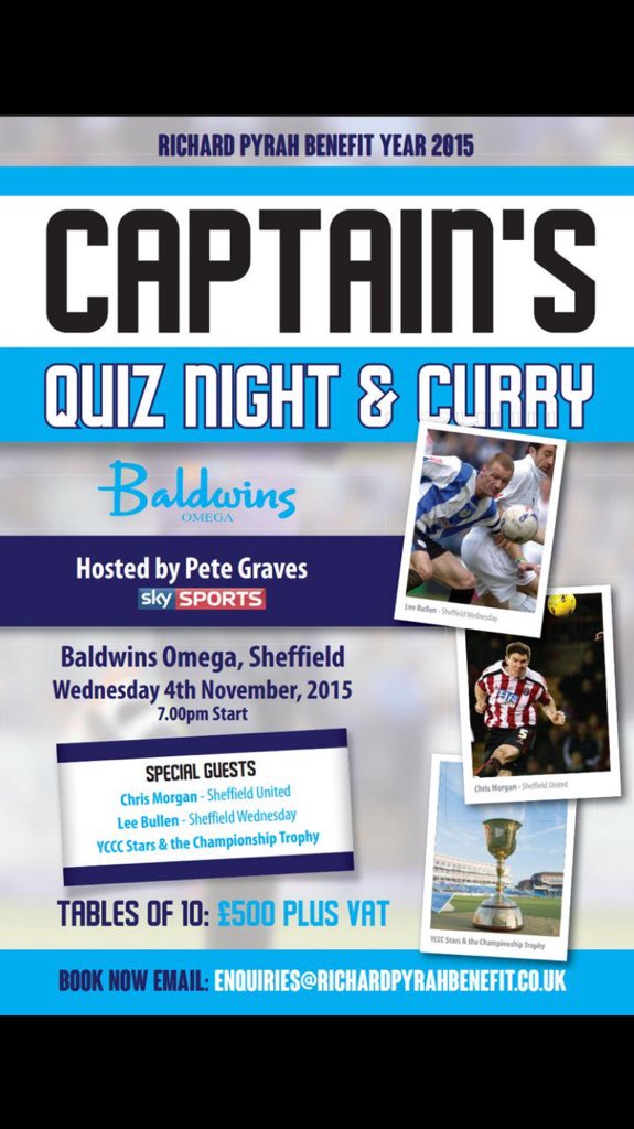 Join us in #Sheffield for a special night. The stars of Yorkshire cricket will be on hand, as will the trophy!