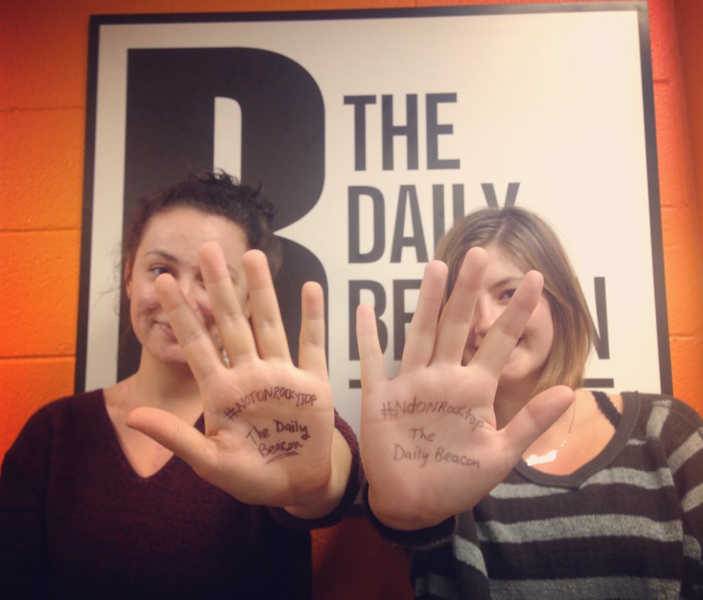 UTKDailyBeacon's tweet photo. The Beacon supports @UTKBeta's campaign against sexual assault on campus. Stand up with us and say #NotOnRockytop https://t.co/lgD0HqJ0Z2