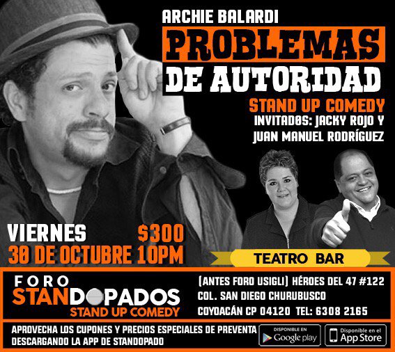 archiebalardi's tweet photo. Un gran show de comedia estará este viernes en @ForoStandopados no hay forma de no reírse.  #LoVoyATuitear https://t.co/GRazmg5G5y