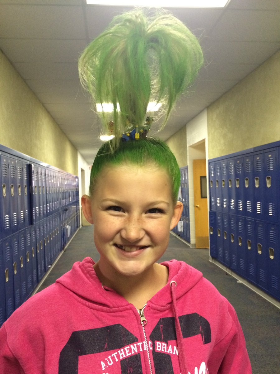 waynemiddle's tweet photo. Some cray cray hair happened today! Tomorrow...bring on the PJ's! #redribbonweek #wms #drugfree https://t.co/5Qtozlb26d