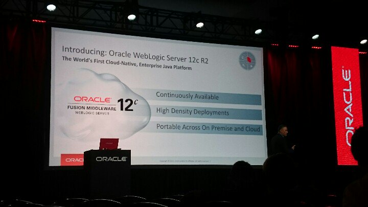 olveslind's tweet photo. #weblogic 12 R2 features data center migration, multitenancy and lift/shift cloud/on-premise #oow15 #soacommunity https://t.co/sxpk4ONvPP