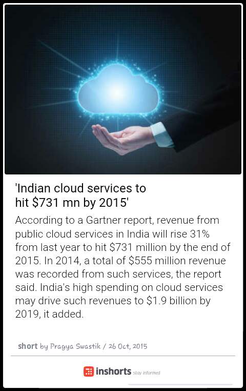 'Indian cloud services to hit $731 mn by 2015'
goo.gl/34KfN6 
 -via inshorts