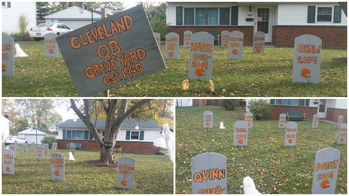 SportsCenter (@sportscenter) on Twitter photo Halloween decorations game: 💯
This Browns fan turned his lawn into a Cleveland QB graveyard. (via <a href="/TripleT21/">Tony Timoteo</a>) Halloween decorations game: 💯
This Browns fan turned his lawn into a Cleveland QB graveyard. (via <a href="/TripleT21/">Tony Timoteo</a>)