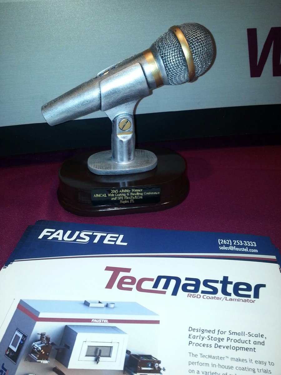 FaustelInc's tweet photo. Thank you @AIMCALorg for the AIMMY award at the Web Coating & Handling Conference! #TecMaster https://t.co/WyNCmX7CrS