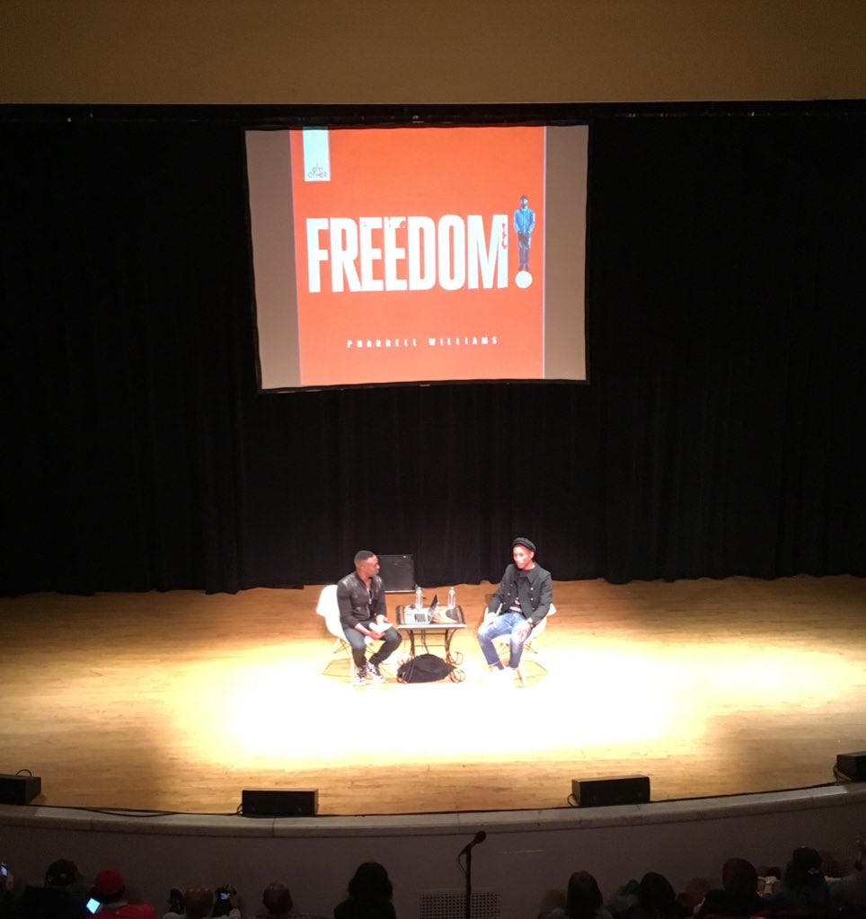 NYUTischSchool's tweet photo. Listening to @Pharrell in conversation with @jasonkingsays #PharrellNYU #PharrellxNPR #nyutisch #celebrateandcreate https://t.co/01vjACZ8SP