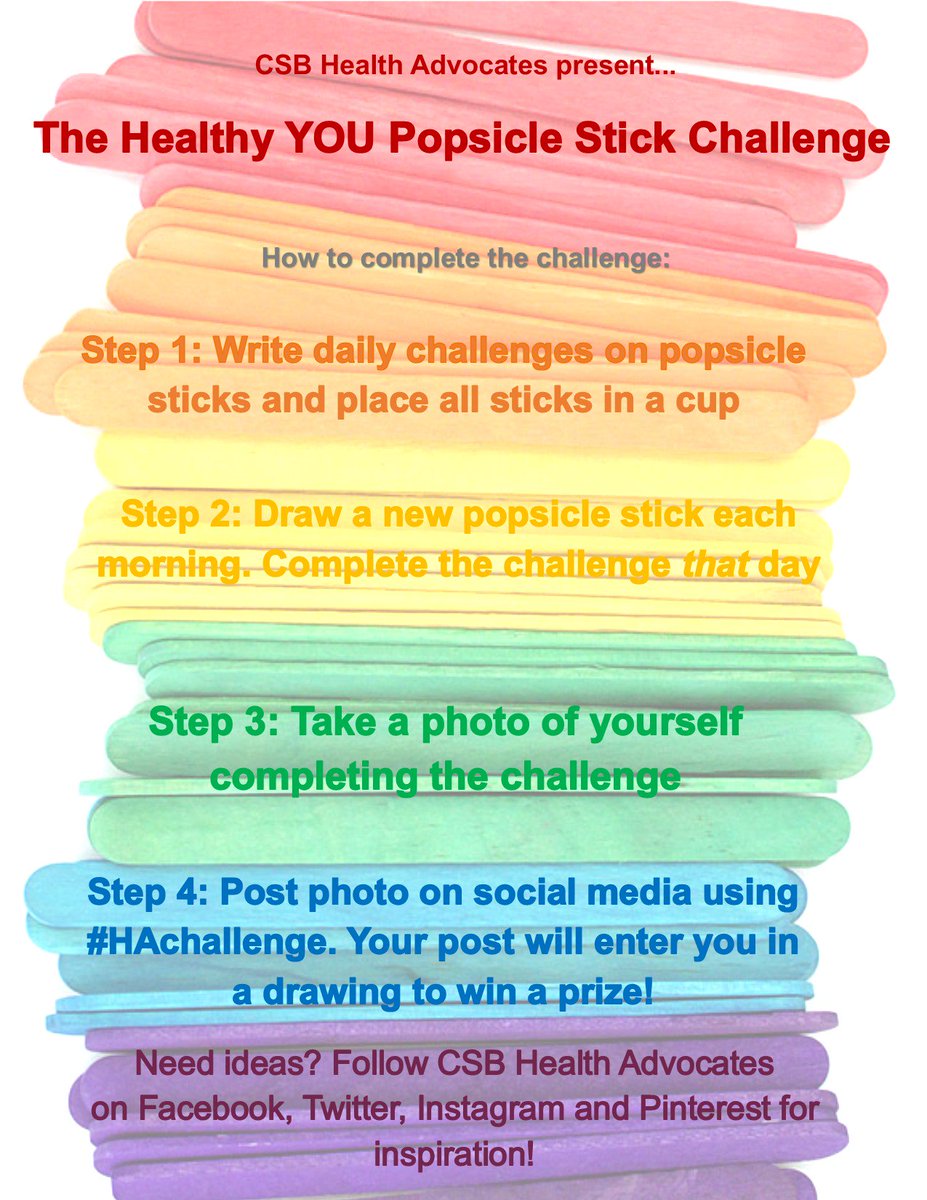 csbHAs's tweet photo. have you heard about the Healthy You Popsicle Stick Challenge? check it out here and on Health Trolley this week! https://t.co/Xj1OiHMIgx