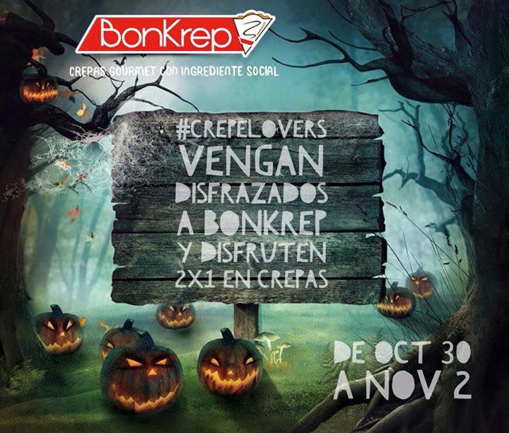 BonKrep's tweet photo. #CrepeLovers este #halloween y #DíaDeMuertos
vengan disfrazados* a #BonKrep y disfruten 2x1 en crepas.
*oct.30-nov.2 https://t.co/NRsxJi95WV