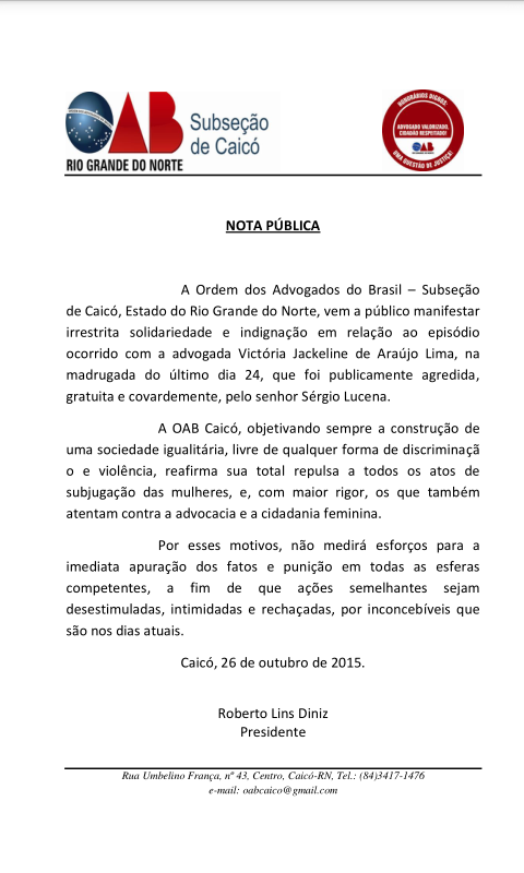 OABCAICO's tweet photo. NOTA PÚBLICA - Agressão à mulher, NÃO! https://t.co/uSNs62Eqxr
