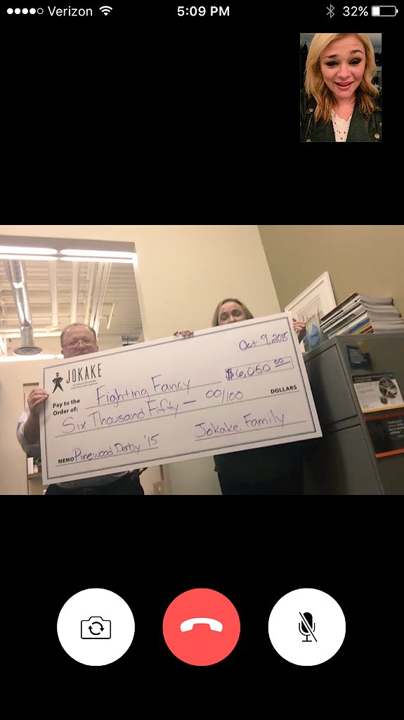 FightingFancy's tweet photo. Amazing day! @JokakeCompany surprised #fightingfancy today. Can u tell I was surprised? I teared up #breastcancer https://t.co/kJwUgPBx6y