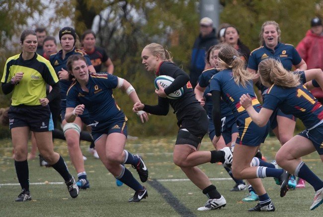RugbyOntario's tweet photo. Post-Secondary: It will be @McMasterSports v. @guelph_gryphons in the @OUAsport #WRUG final on Oct. 31! https://t.co/vnQid9Cqxi