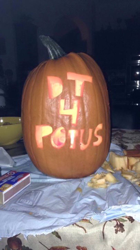 Amsdelicious's tweet photo. @realDonaldTrump this is how my nephew wanted to carve his pumpkin https://t.co/Ku97CkB6XF