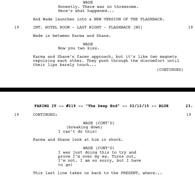 FakingItWriters's tweet photo. Three VERY different versions of a threesome! #FakingIt #scriptshots https://t.co/DFrnpo25QT