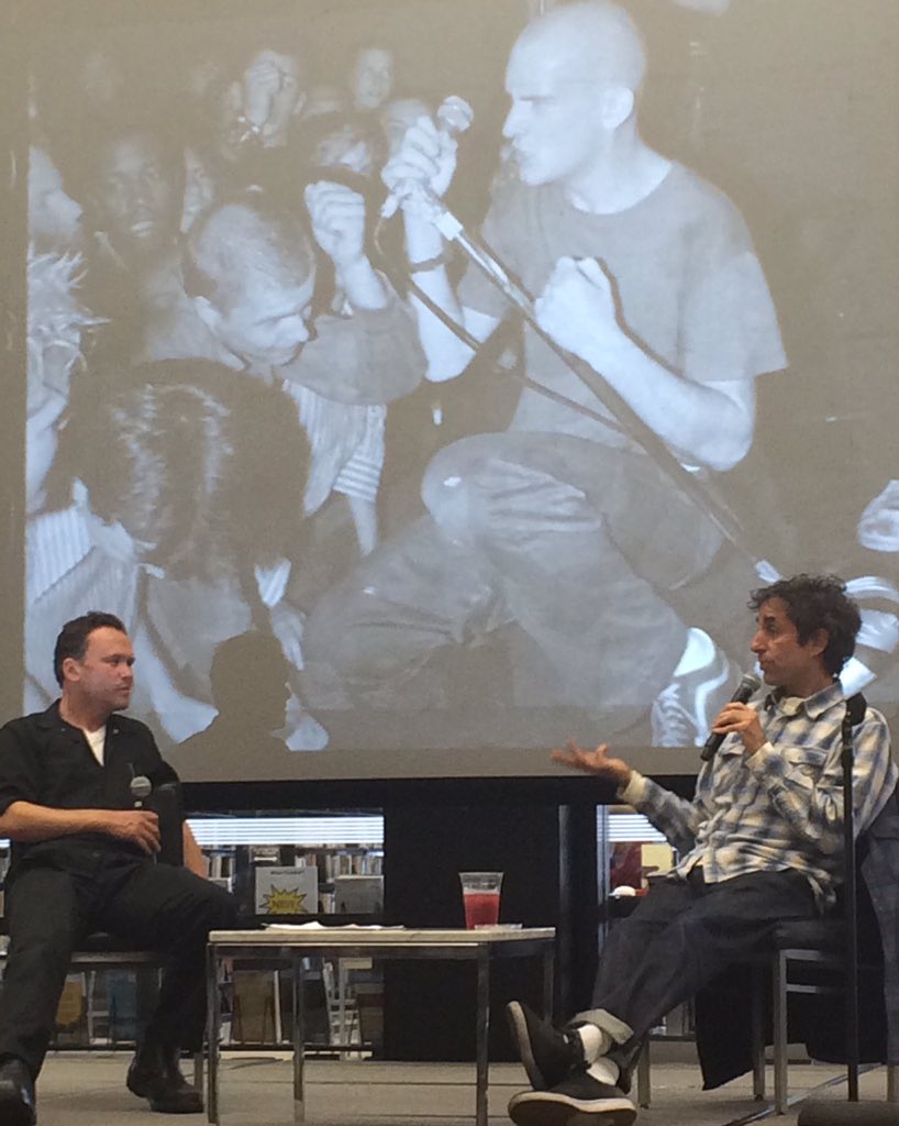 IndieLoveEnt's tweet photo. Quick snap of yesterday's discussion w/ photographer Glen E. Friedman led by Alec MacKaye for @DCPL's #DCPunkArchive https://t.co/GMyDZ6liBz