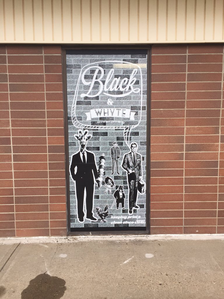 got the window perf done of my sweet deviant art vector people up! #screenprint #leduc #windowperf