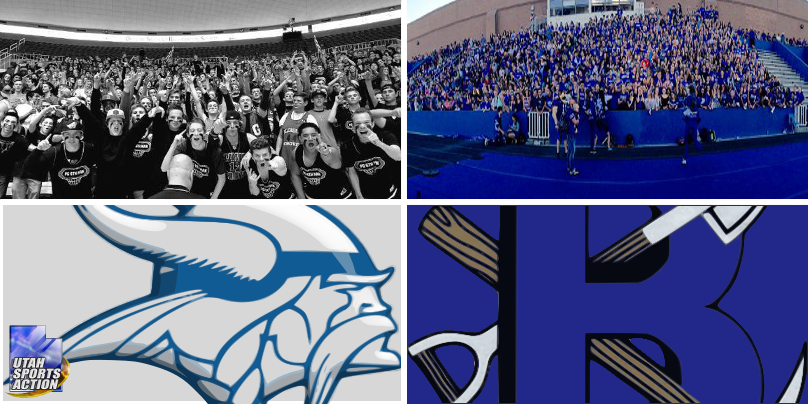UTSportsAction1's tweet photo. Student section playoffs (2015): Round of 8. 
#RT for Pleasant Grove Vikings
#Favorite for Bingham Miners https://t.co/o2gZSHohiN