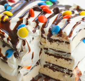 M&amp;M ice cream sandwich cake!