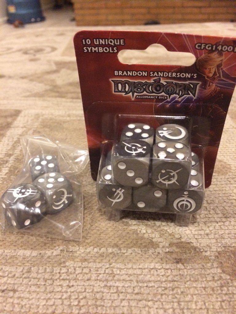 ElocNodnarb's tweet photo. Got my awesome #Kickstarter #mistborn #alomancy dice!!! https://t.co/BzfFQsJZJD